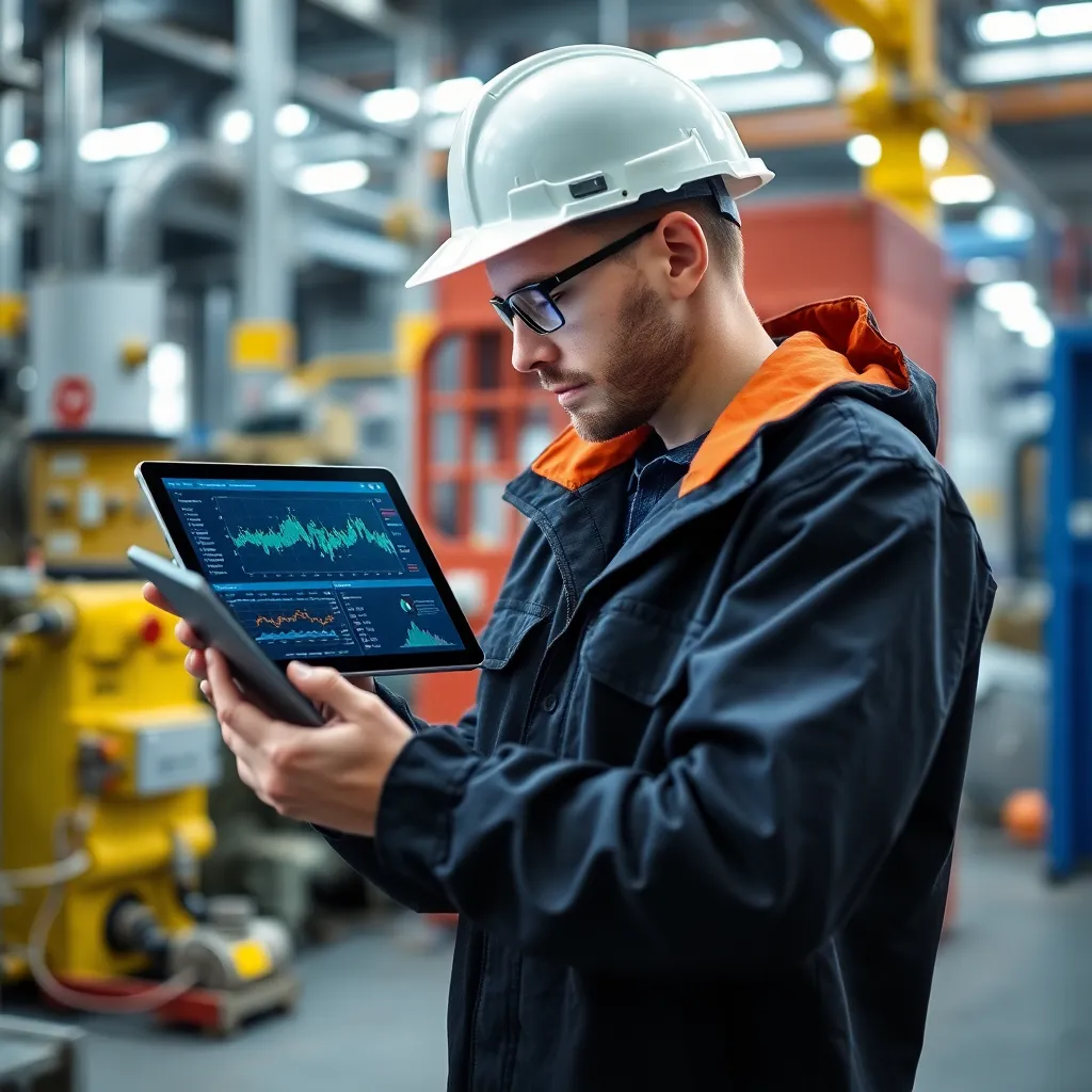 Technik analyzuje údaje zo senzorov na prediktívnu údržbu v slovenskom výrobnom závode